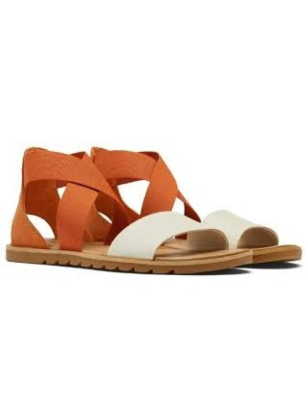 Sorel Ella II Sandals Womens Size 9.5 White & Orange Strappy Flat Comfort